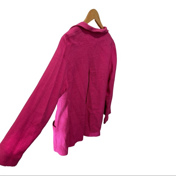 EILEEN FISHER HOT PINK LINEN BLEND COLLARED OPEN FRONT BLAZER JACKET SIZE MEDIUM - Picture 13 of 16